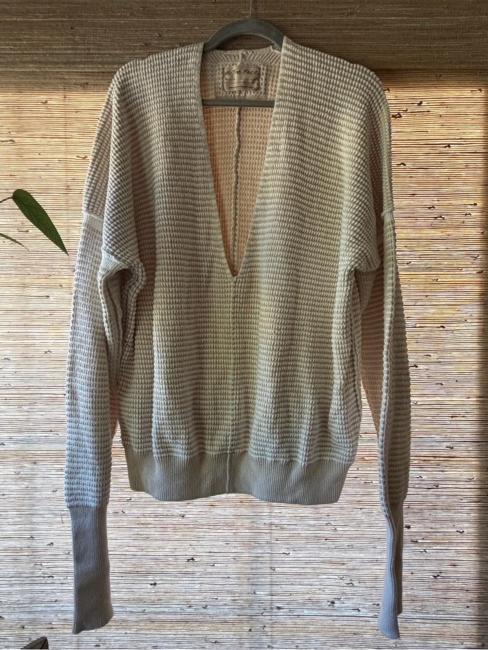 We The Free Cream V-Neck Waffle Knit Women's Sweater